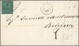 Obl. 4 - 3b. Vert Obl. Grille S/lettre Frappée Du CàD De FORLI Du 3 DEC 1859 à Destination De BOLOGNE - ITALIE. Arrivée  - Romagne