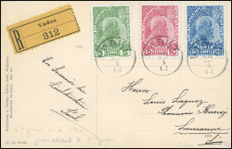 Obl. 1/3 - 5h. Vert + 10h. Carmin + 25h. Bleu Obl. S/carte Postale Frappée Du CàD De VADUZ Du 29 Janvier 1912 à Destinat - Sonstige & Ohne Zuordnung