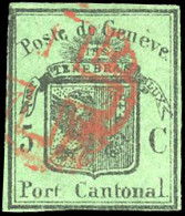 Obl. Zu#7 - 5c. Grand Aigle Vert Foncé. Obl. Rosette Rouge De Genève. Grandes Marges. Signé Diena. SUP. - Autres & Non Classés