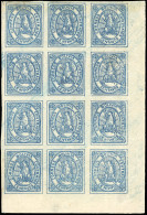 * 6 - 50c. Bleu. Bloc De 12. Coin De Feuille. Quelques Timbres Avec Aminci. Pièce Spectaculaire Et Exceptionnelle. Certi - Bolivia