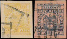 Obl. 131/132 - 50p. Orange S/rose Pâle (pli) + 100p. Bleu S/rose. ND. Obl. TB. - Colombie