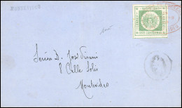 Obl. 11 - 180c. Vert Obl. S/lettre Locale Frappée Du Cachet Rouge CORREOS - MONTEVIDEO Du 20 Février 18--. Sc#11. TB. - Uruguay