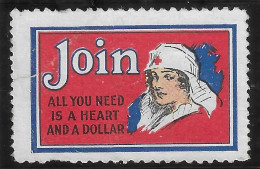 1919 VIGNETTE WW1 USA AMERICAN CROIX ROUGE ROUTE KREUZ  RED CROSS ALL YOU NEED IS A HEART AND A DOLLAR - Croce Rossa