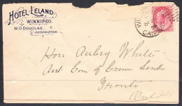 Canada Cover, Toronto, Oct 28 1898, A1 Broken Circle Postmark, To Crown Lands (Hotel Leland Envelope) - Lettres & Documents