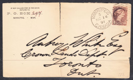 Canada Cover, Toronto, Nov 17 1891, See Notes, A3 Broken Circle Postmark, To Crown Lands Dept. - Storia Postale