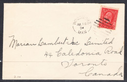 Canada Cover, Woodmore Manitoba, Jul 18 1934, A1 Broken Circle Postmark, To Marian Lambert Inc Ltd - Briefe U. Dokumente