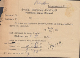 EISENBAHN Fracht- Und Frachtbriefquittung, Pfullingen 8.7.1942 - Chemin De Fer