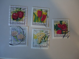 LIBAN  LEBANON   USED   STAMPS  5 FLOWERS - Lebanon