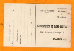 Carte Publicitaire - "Laboratoires De Saint Gervais 35 Avenue Georges V PARIS (IXe)" - Paris (09)