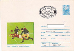 SPORTS, RUGBY, FIRST OLYMPIC MEDAL ANNIVERSARY, COVER STATIONERY, 1989, ROMANIA - Rugby