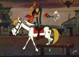 CARTE POSTALE LUCKY LUKE ET SES COMPAGNONS  : LUCKY LUKE A L ENVERS SUR JOLLY JUMPER TIRE AVEC SON COLT - Lucky Luke