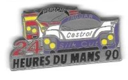 Pin's  2  Attaches  Ville, Sport  Automobiles  PORSCHE, JAGUAR  24 HEURES DU MANS  90  Avec  CASTROL, SILK  CUT  ( 72 ) - Automovilismo - F1