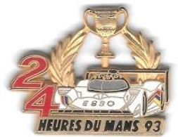 Pin's  2  Attaches  Ville, Sport  Automobile  PEUGEOT, 24 HEURES DU MANS  93  Avec  ESSO  ( 72 ) - Car Racing - F1