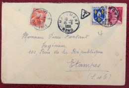 France Divers Taxe Sur Enveloppe De Hautmont 15.9.1956 Pour Etampes  - (B3624) - 1859-1959 Cartas & Documentos