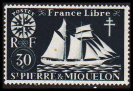 1942. SAINT-PIERRE-MIQUELON. Fisher Boat From Malo 30 C. Hinged.  - JF537386 - Briefe U. Dokumente