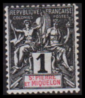 1892. SAINT-PIERRE-MIQUELON. Pax & Mercur. 1 C.  Hinged.  - JF537390 - Nuevos