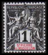 1892. SAINT-PIERRE-MIQUELON. Pax & Mercur. 1 C.  Hinged.  - JF537391 - Neufs