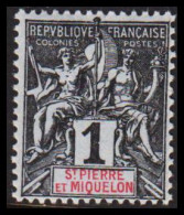 1892. SAINT-PIERRE-MIQUELON. Pax & Mercur. 1 C.  Hinged.  - JF537392 - Nuevos