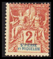 1892. SAINT-PIERRE-MIQUELON. Pax & Mercur. 2 C.  No Gum.  - JF537393 - Unused Stamps