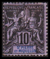 1892. SAINT-PIERRE-MIQUELON. Pax & Mercur. 10 C.  Hinged.  - JF537395 - Neufs