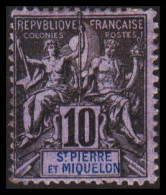 1892. SAINT-PIERRE-MIQUELON. Pax & Mercur. 10 C.  Hinged.  - JF537395 - Nuevos