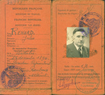 Carte De Travailleur Frontalier Occupé En Belgique Cachet Ministère Travail & Bureau Régional Tournai - Guerra '40-'45 (Storia Postale)