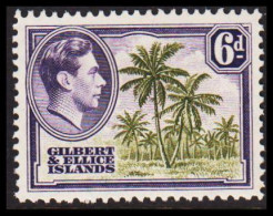 1939. GILBERT & ELLICE ISLANDS. Georg VI & COUNTRY MOTIVES. 6 D Palms At Beach Hinged.  (Michel 45) - JF537461 - Gilbert- Und Ellice-Inseln (...-1979)