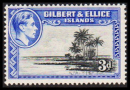 1939. GILBERT & ELLICE ISLANDS. Georg VI & COUNTRY MOTIVES. 3 D Palms At Beach Perf 13½ Never... (Michel 43A) - JF537466 - Isole Gilbert Ed Ellice (...-1979)