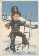 Chimney Sweep W Ladder Holding A Mushroom Postcard 1955 - Paddestoelen