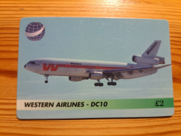 Prepaid Phonecard United Kingdom, International Phonecard - Airplane, Western Airlines - Emissions Entreprises