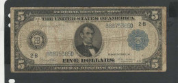 USA - Billet 5 Dollar 1914  TB-/F-  P.359b - Billetes De La Reserva Federal (1914-1918)