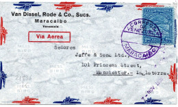 72432 - Venezuela - 1936 - 1,95B Luftpost Sicherheitsaufdruck EF A LpBf MARACAIBO -> Grossbritannien - Venezuela