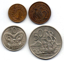 NEW ZEALAND, Set Of Four Coins 1, 2, 10, 50 Cents, Bronze, Copper-Nickel, Year 1967, KM # 31.1, 32.1, 35, 37.1 - New Zealand