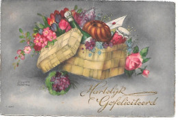 Illustrator - Hannes Petersen - Basket With Gifts, Champagne, Flowers, Panier Avec Cadeaux, Fleurs - Petersen, Hannes