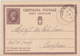 ITALIA - REGNO - FIRENZE -  INTERO POSTALE  C.10 - VG PER CONIGLIANO (TREVISO)1876 - Entiers Postaux