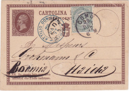 ITALIA - REGNO - COMO - INTERO POSTALE  C.10 - VG PER HAIDA (RE. CECA -1877 - C1B FR.LL C.5 (ESTERO) - Stamped Stationery