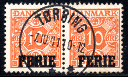 2158. DENMARK 10 O. VERY FINE PAIR FERIE OVERPR. - Fiscales