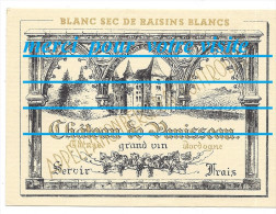 étiquette De Bouteille De Vin Blanc Sec De Raisins CHATEAU DE PANISSEAU THENAC 24 Dordogne  / Illlustration Vigne Parc - White Wines