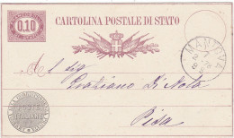 ITALIA - REGNO - MANTOVA - CARTOLINA POSTALE DI STATO C. 0.10 - VG PER PISA -1878 - Postwaardestukken