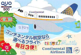 Télécarte  JAPON * GUAM * AIRPLANE * CONTINENTAL  *  (2724)  AVIATION * AIRLINE Phonecard  JAPAN  * FLUGZEUG * VLIEGTUIG - Vliegtuigen