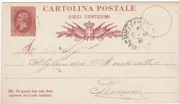 ITALIA - REGNO - BOLOGNA - CARTOLINA POSTALE  C. 10 EFFIGIE REALE - VG PER RIMINI - 1879 - Postwaardestukken