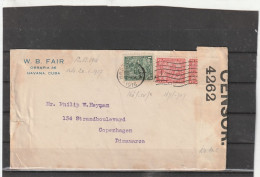 Cuba WWI CENSORED COVER To Denmark 1916 - Cartas & Documentos