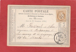 Carte Postale - Deux Sèvres - Bressuire GC 610 Sur Cérès N°55 15C Vers Besançon 1874 - Cartes Précurseurs