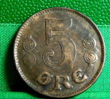 Monnaie DANEMARK  5 ORE 1919  Monogramme Couronné CHRISTIAN X   DENMARK OLD COIN - Danemark