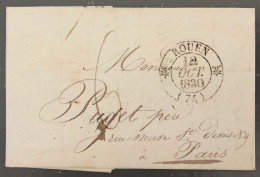 France TAD (type 12) ROUEN (74) 12.10.1830 Sur Lettre - (B2578) - 1801-1848: Precursori XIX