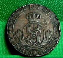 Monnaie ESPAGNE  5 CENTIMOS DE ESCUDO, ISABEL II 1868 OM  SPAIN OLD COIN - Monete Provinciali