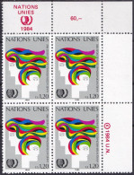 UNO GENF 1984 Mi-Nr. 126 Eckrand-Viererblock ** MNH - Ungebraucht