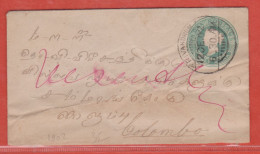 INDE ENTIER POSTAL DE 1902 DE TRIVANDRUM POUR COLOMBO - 1882-1901 Keizerrijk