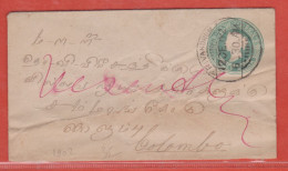 INDE ENTIER POSTAL DE 1902 DE TRIVANDRUM POUR COLOMBO - 1882-1901 Imperium