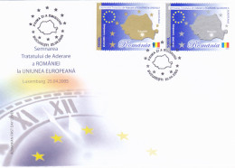 ORGANIZATIONS, EUROPEAN UNION, ROMANIA'S MEMBERSHIP, COVER FDC, 2005, ROMANIA - Instituciones Europeas